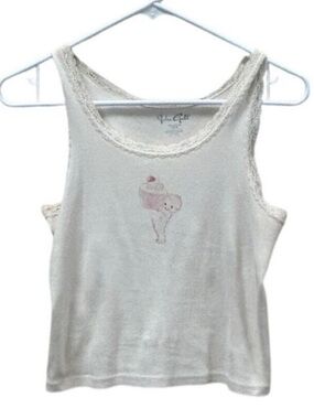 BRANDY MELVILLE John Galt Angel Cupcake Lace-Trimmed Tank Top Cute Coquette Y2K